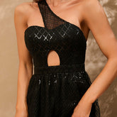 Evening Dress Dress Starry Sky Mesh See Through One Shoulder Dress Party Hip Dress